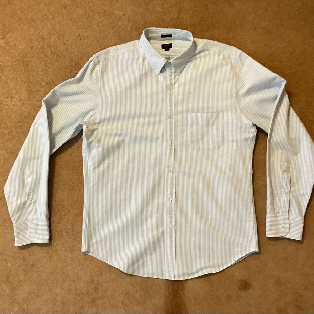 J. Crew Slim Fit Striped Oxford Blue and White L